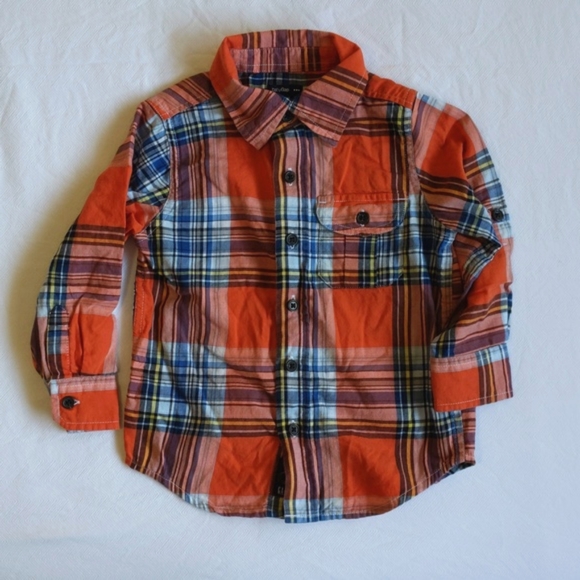 babyGap orange & blue plaid cotton button down shirt 3T toddler boys - Picture 1 of 8